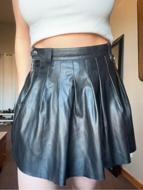 Bershka Black Faux Leather Circle Skirt